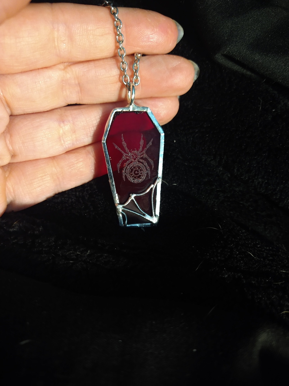 Gothic Coffin Pendant Necklace in Deep Burgundy
